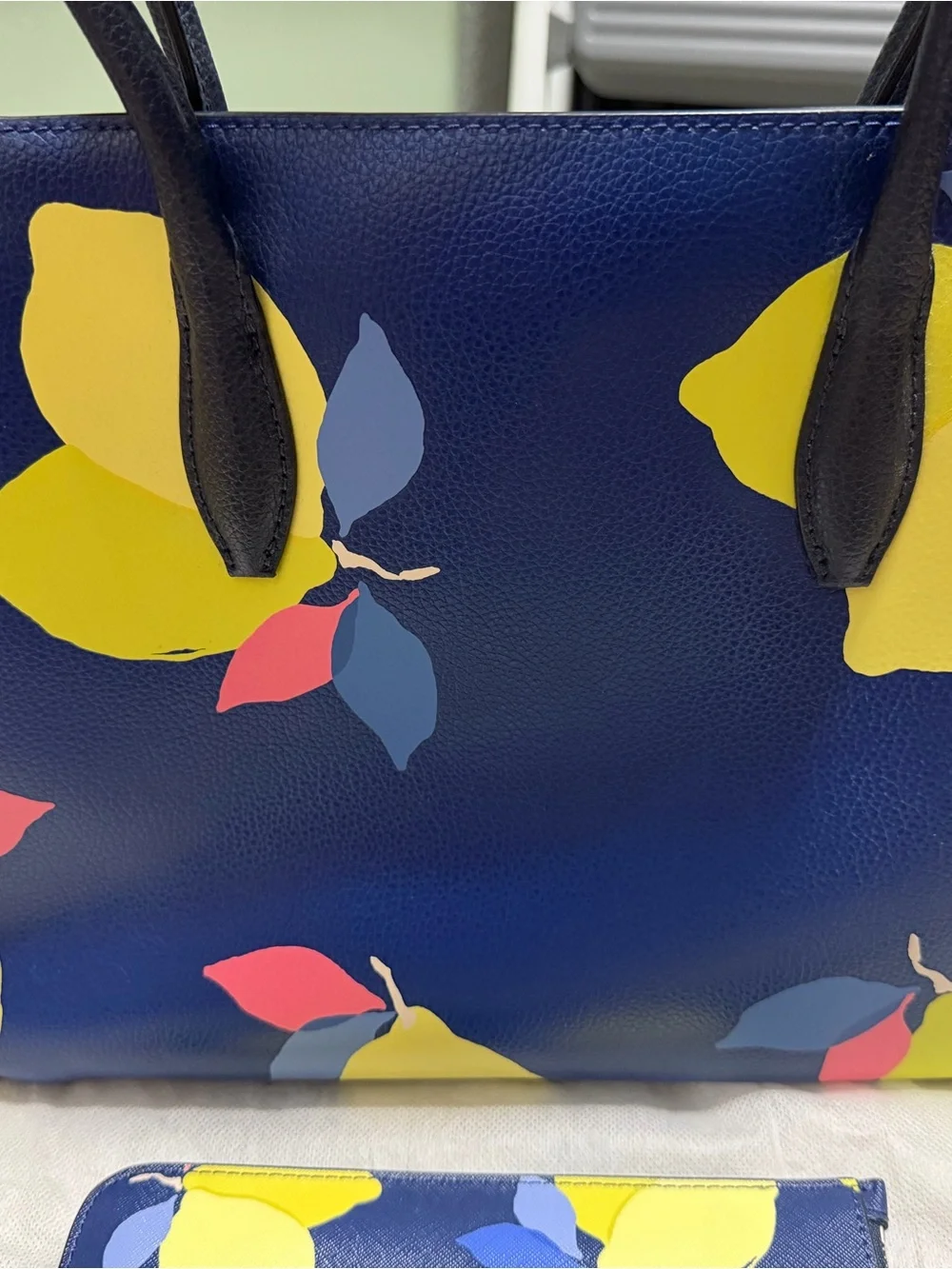 kate spade Navy Lemon-Print Tote with Matching Wristlet